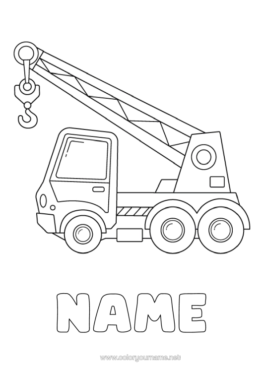 Colouring page to print Vehicles Construction Equipment Lorry-Mounted Crane Construction Trades Crane