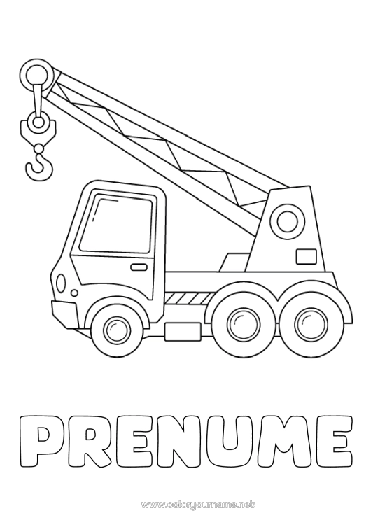 Pagină de colorat de imprimat Vehicule Utilaje de construcție Camion cu macara Meserii de șantier Macara