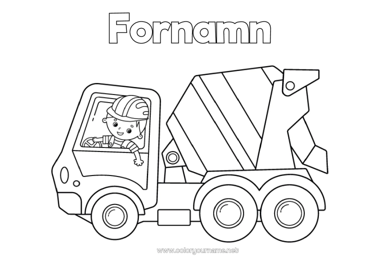 Färgläggningssida att skriva ut Pojke Fordon Byggmaskiner Betongbil Byggyrken