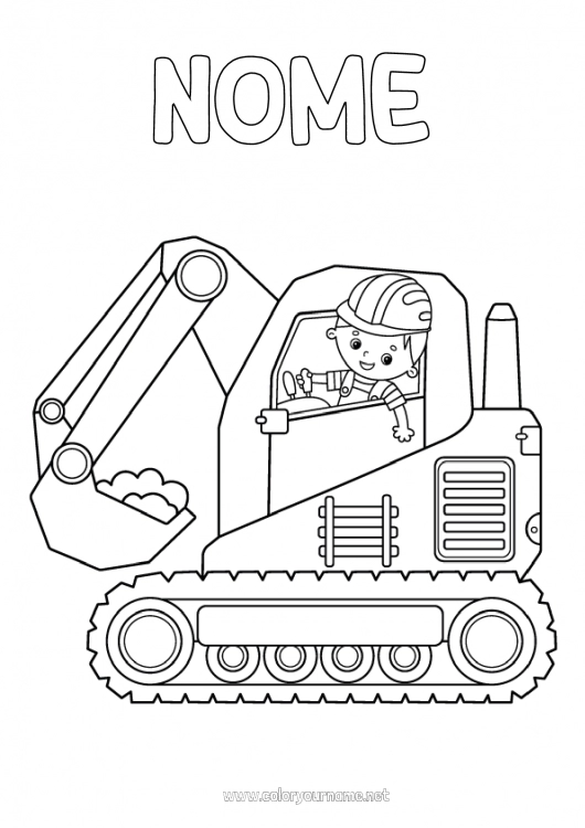 Página de desenho para imprimir Menino Veículos Escavadora Equipamentos de construção Profissões na construção