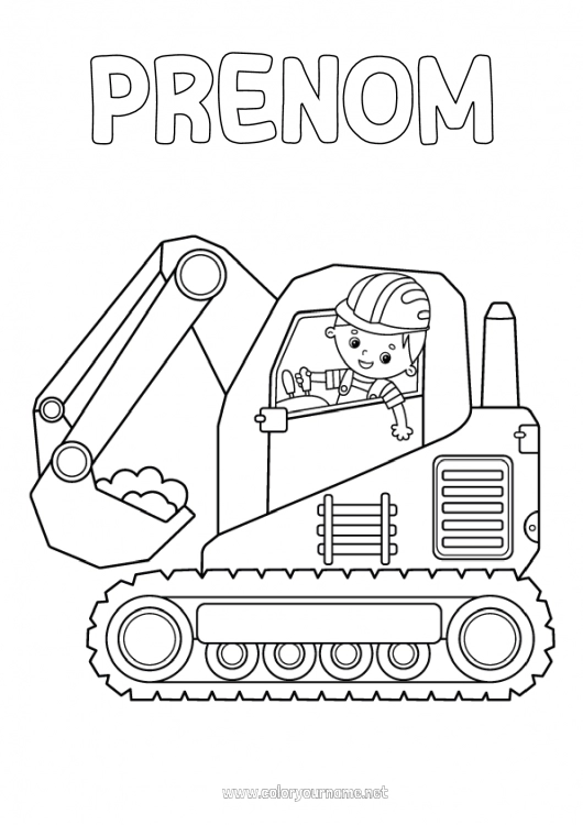 Coloriage à imprimer Garçon Véhicules Pelleteuse Engins de chantier Métiers du chantier