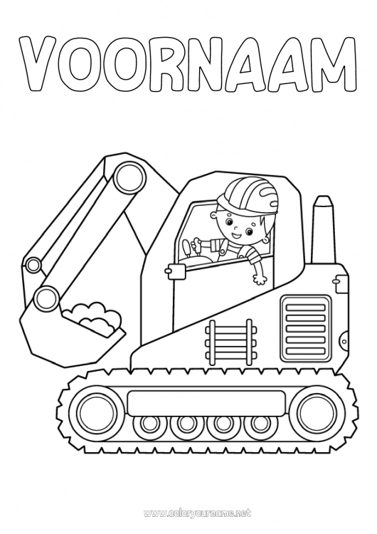 Kleurplaat om af te drukken Jongen Voertuigen Graafmachine Bouwvoertuigen Bouwberoepen