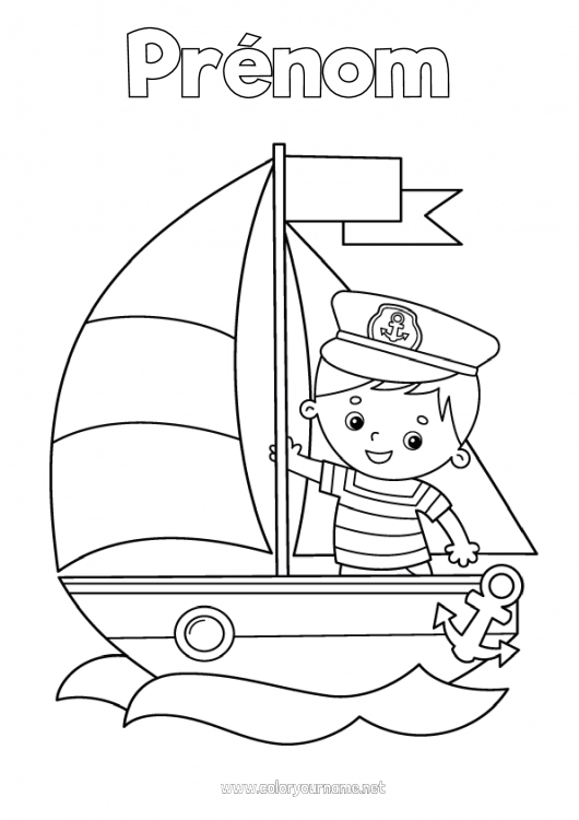 Coloriage à imprimer Été Mer Bateau Voilier Marin Véhicules maritimes Marin pêcheur Métiers de la mer