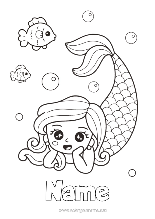 Colouring page to print Cute Cute Sea Siren