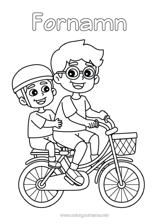 Färgläggningssida att skriva ut Pappa Farfar Pojke Fordon Barn Cykel Vuxen Familj Tvåhjuliga fordon