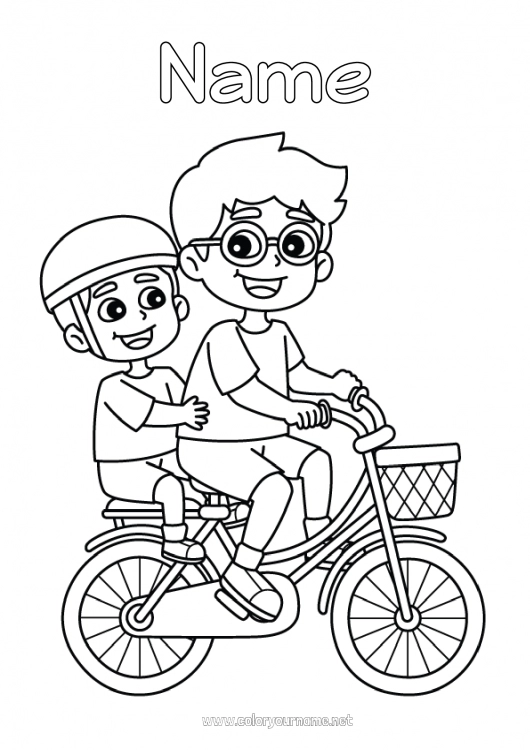 Coloring page to print Dad Grandpa Boy Child Bike Adult Family Two-wheeled vehicles