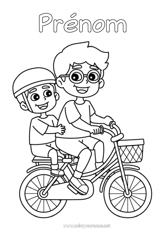 Coloriage à imprimer Papa Papi Garçon Enfant Vélo Adulte Famille Véhicules à deux roues