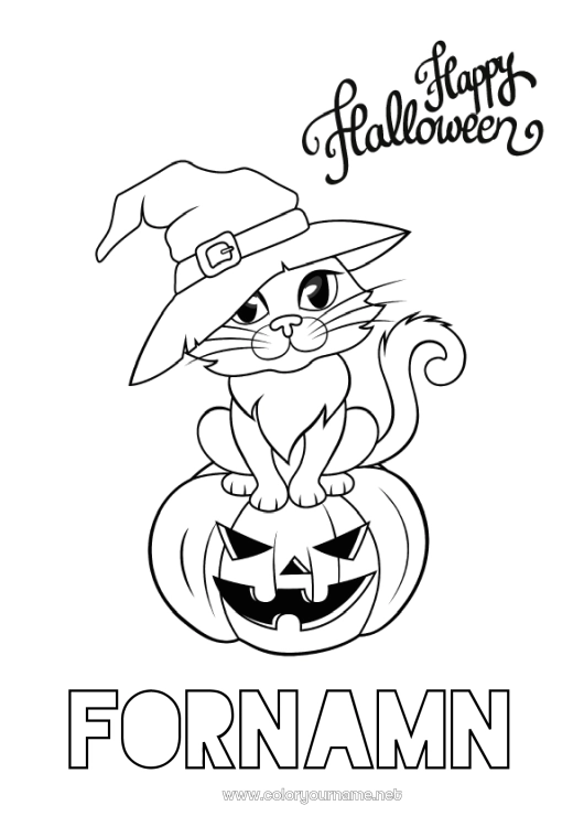 Färgläggningssida att skriva ut Pumpa Häxa Svart katt Halloween Jack O'Lantern Hundar och katter Anmälan 