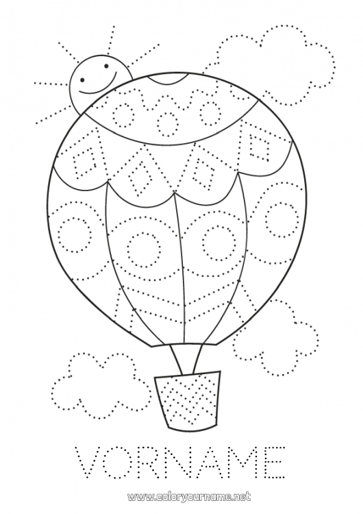 Malvorlage zum Ausdrucken Kinderaktivitäten Heißluftballon Einfache Ausmalbilder Spur und Male Flugzeuge