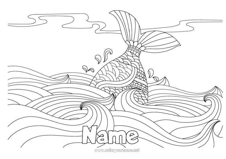 Coloring page to print Mandala Whale Sea Fish Complex coloring pages Marine or aquatic animals Natural landscape