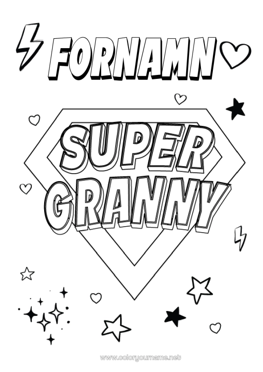 Färgläggningssida att skriva ut Mormor Hjälte Supermärke