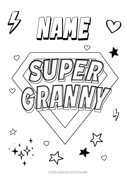 Colouring page to print Grandma Hero Super Badge