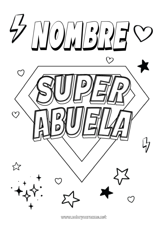 Dibujo para colorear para imprimir Abuela Héroe Insignia Super