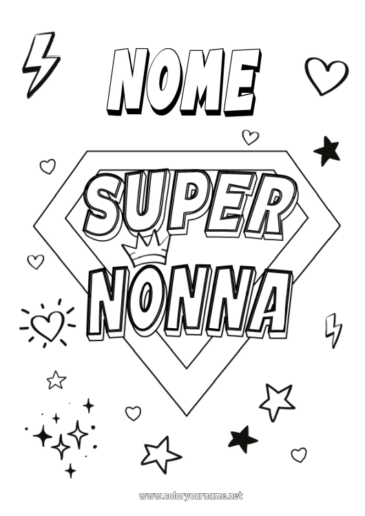 Pagina da colorare da stampare Nonna Eroe Badge super