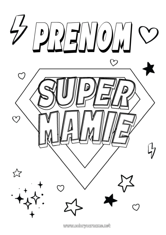 Coloriage à imprimer Mamie Héros Badge super