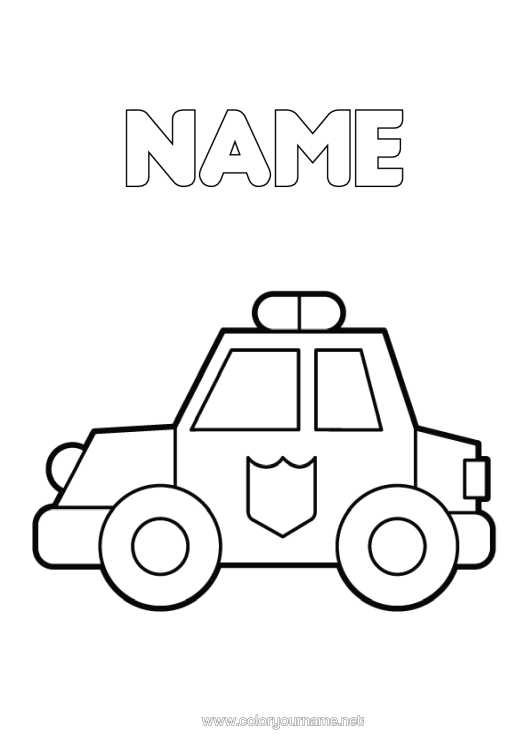 Colouring page to print Vehicles Car Police Easy Colouring Pages Police Vehicles Emergency And Rescue Vehicles Cars, Vans And Motorhomes Security Occupations