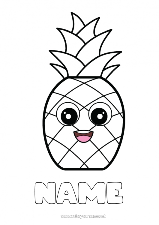 Coloring page to print Pineapple Fruits Easy coloring pages