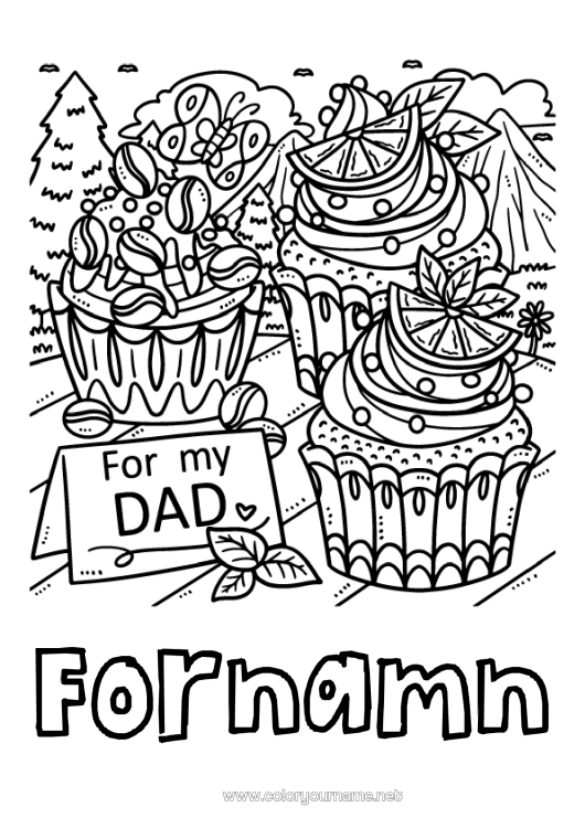 Färgläggningssida att skriva ut Kaka Pappa Grattis på födelsedagen Mat Muffins