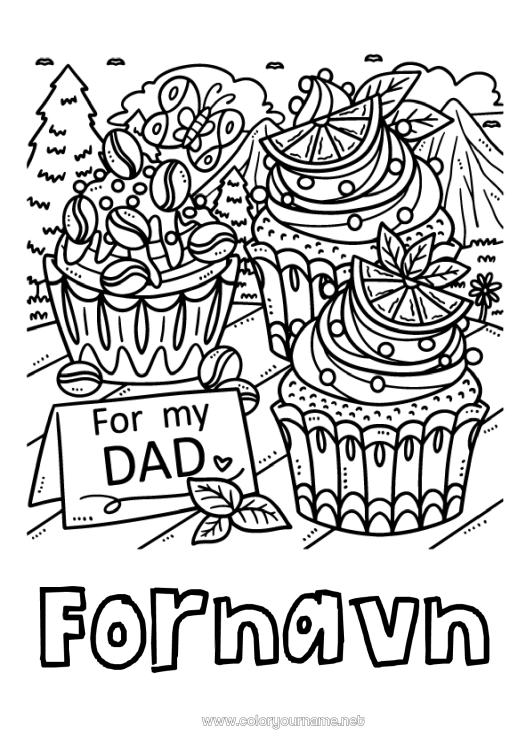 Fargeleggingssiden til utskrift Kake Pappa God fest! Mat Kakebiter