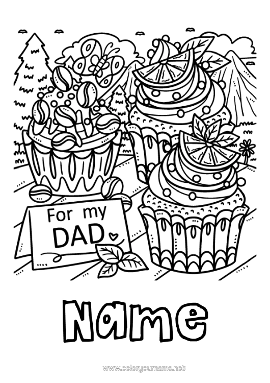 Colouring page to print Cake Dad Happy Birthday Food Fairy Cake