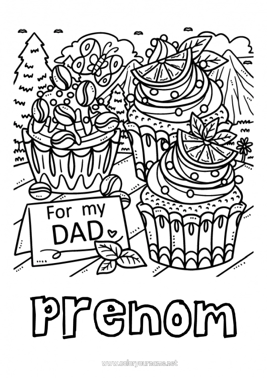 Coloriage à imprimer Gâteau Papa Bonne fête Nourriture Cupcake