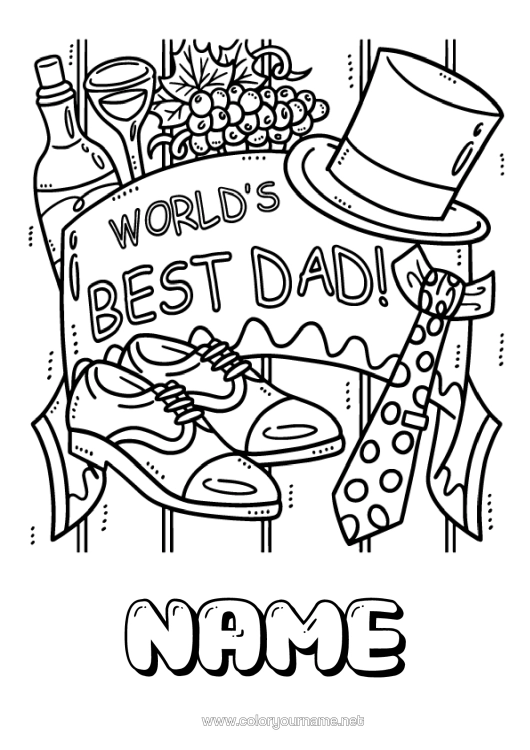 Colouring page to print Dad Happy Birthday Hat Shoe Best