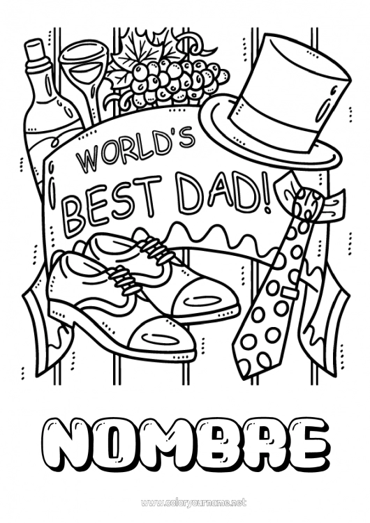 Dibujo para colorear para imprimir Papá Feliz día de fiesta Sombrero Zapato Mejor