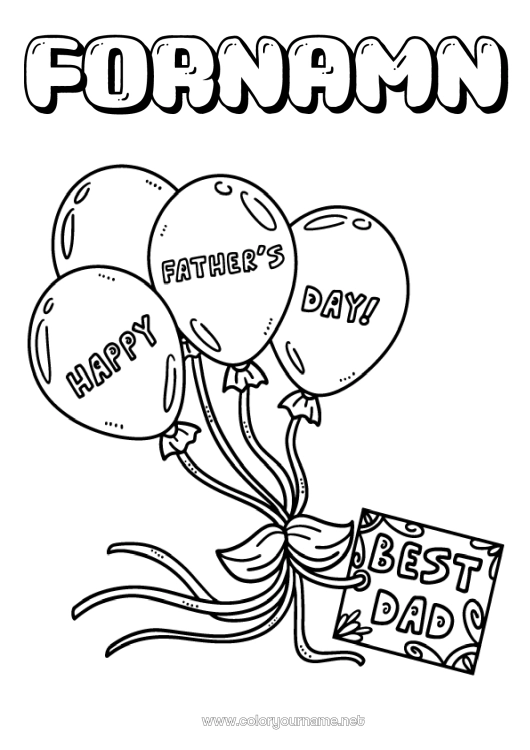 Färgläggningssida att skriva ut Pappa Grattis på födelsedagen Ballonger Bästa