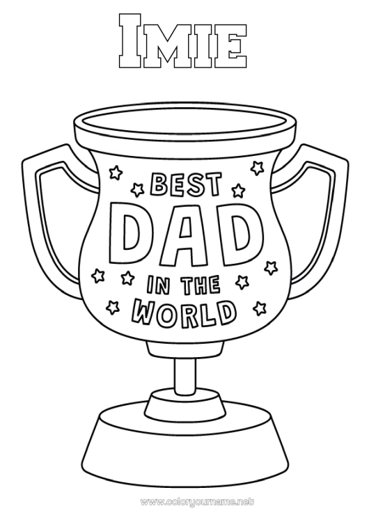 Kolorowanka do wydruku Tata Wszystkiego najlepszego! Puchar, trofeum, medal. Najlepszy/a Zawody i nagrody