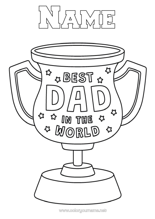Colouring page to print Dad Happy Birthday Cup, Trophy, Medal Best Competitions And Awards