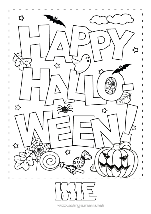Kolorowanka do wydruku Cukierki Dynia Halloween Napis 'halloween'