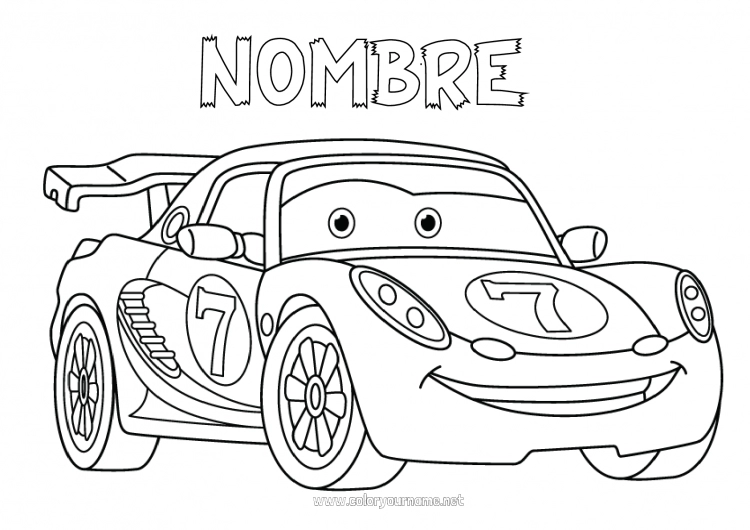 Dibujo para colorear para imprimir Coches Carrera Coche de carreras Automóviles, furgonetas y autocaravanas Vehículos de carreras y pistas Dibujo animado Cartoon Vehículos con personajes