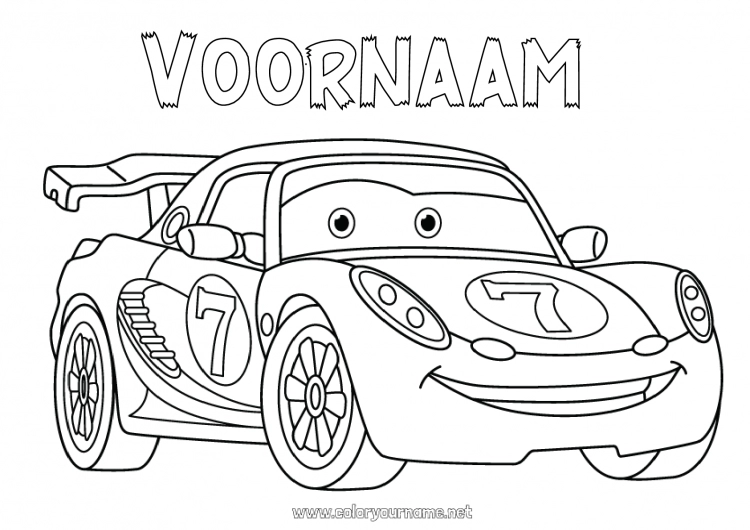 Kleurplaat om af te drukken Auto Race Raceauto Auto's, busjes en campers Racewagens en circuits Cartoon Cartoon Voertuigpersonages