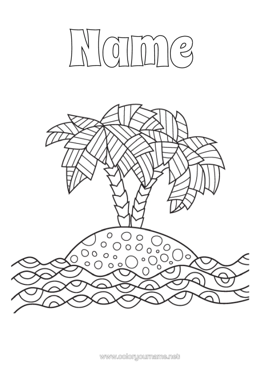 Colouring page to print Mandala Summer Palm Tree Intermediate Colouring Sheets Natural Landscape Island