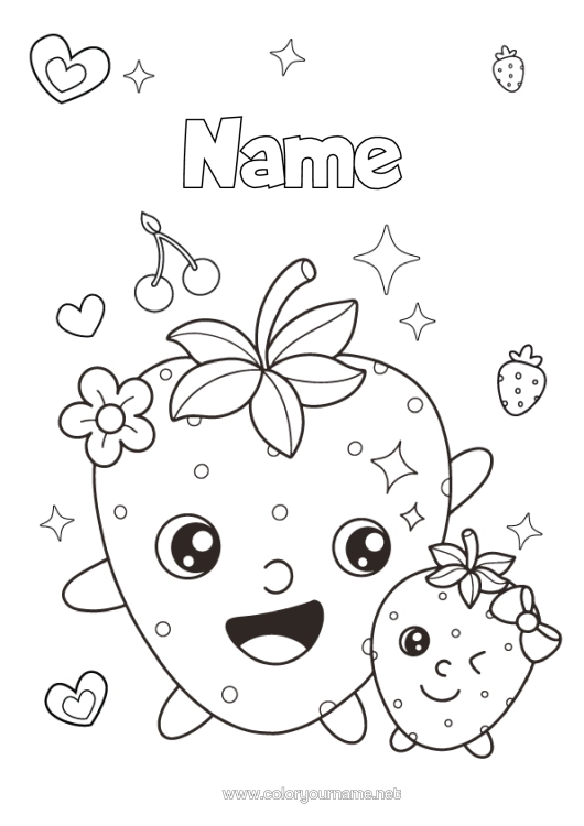 Colouring page to print Cute Cute Fruit Strawberry Family