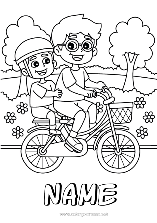 Colouring page to print Dad Boy Vehicles Bicycle Two-Wheeled Vehicles