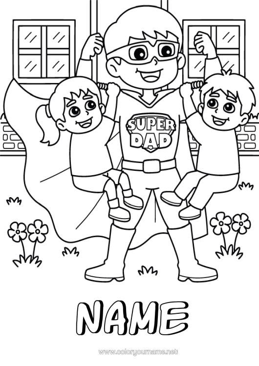 Colouring page to print Dad Girl Boy Hero Child Best