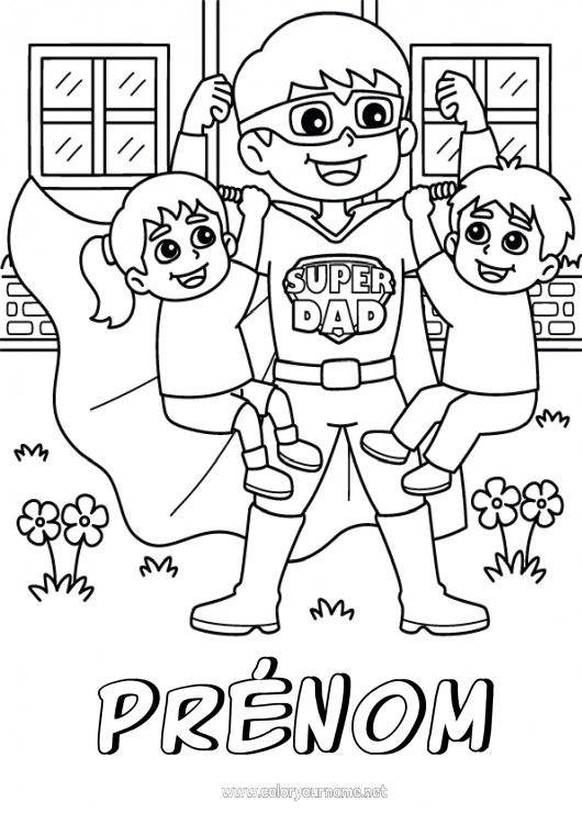 Coloriage à imprimer Papa Fille Garçon Héros Enfant Meilleur(e)