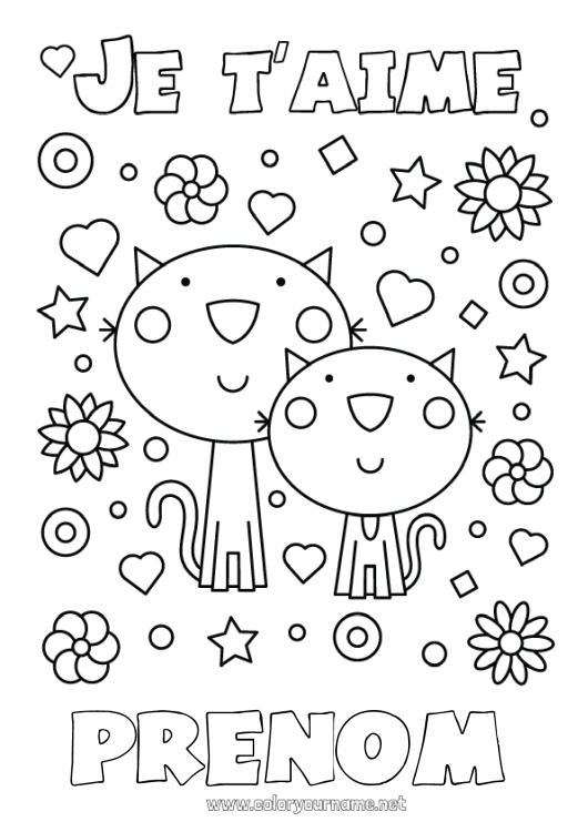 Coloriage à imprimer Chat Papa Maman Je t'aime Animal 