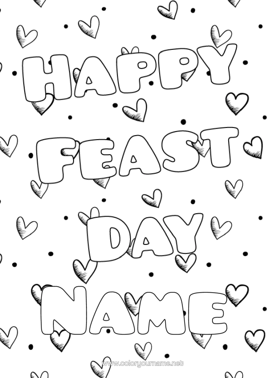 Colouring page to print Heart Dad Mum Grandma Grandad Happy Birthday