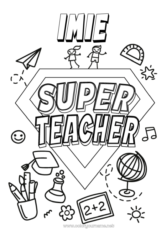 Kolorowanka do wydruku Bohater Nauczycielka/Nauczyciel Super odznaka Globus ziemski Zawody w edukacji