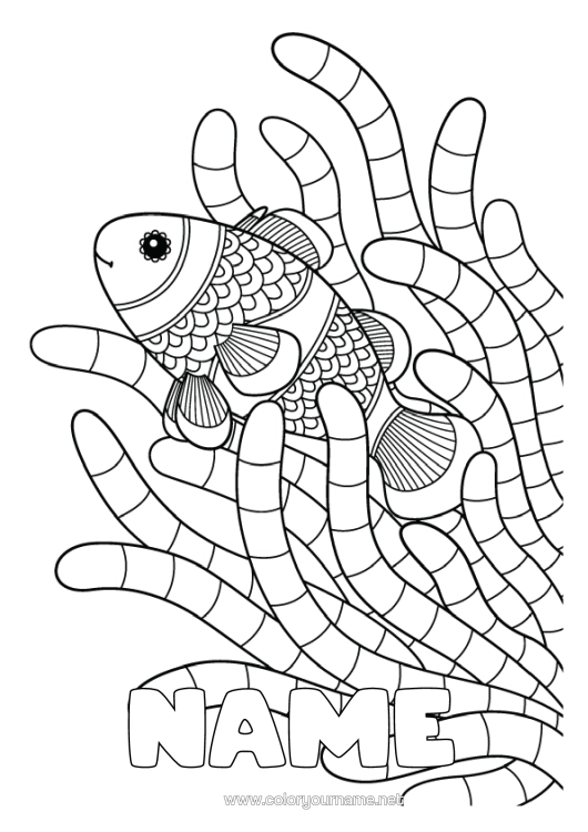 Colouring page to print Mandala Sea Animal Fish Marine Or Aquatic Animals