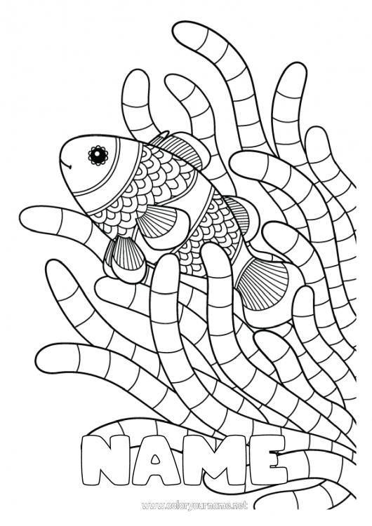 Coloring page to print Mandala Sea Fish Marine or aquatic animals