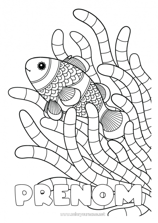 Coloriage à imprimer Mandala Mer Poisson Animaux marins ou aquatique