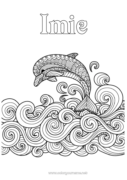 Kolorowanka do wydruku Mandala Morze Zwierzę Delfin Złożone kolorowanki Zwierzęta morskie lub wodne