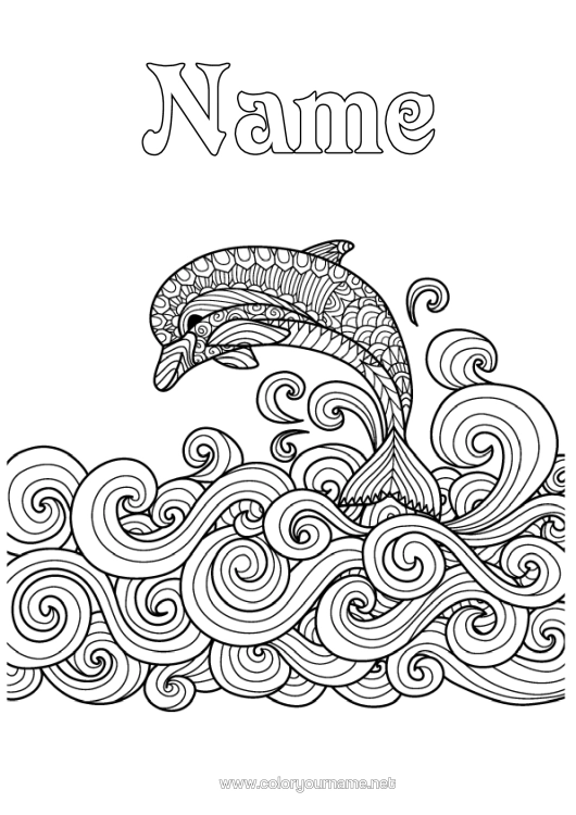 Colouring page to print Mandala Sea Animal Dolphin Complex Colouring Pages Marine Or Aquatic Animals