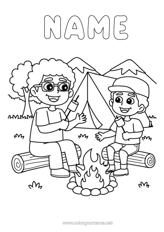 Colouring page to print Sweets Dad Grandad Treats, Sweets Barbecue Camping Coach, Trainer Tent Competitions And Awards Marshmallows