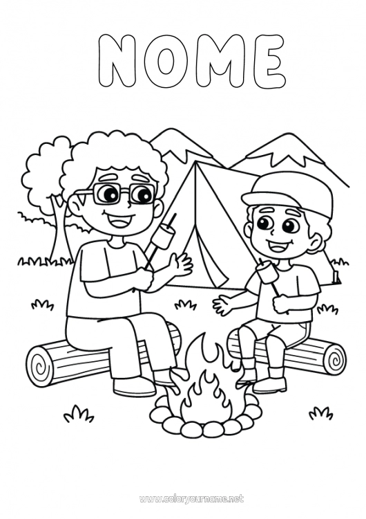 Página de desenho para imprimir Doces Papai Vovô Guloseimas, doces Churrasco Camping Treinador Tenda Competições e Prêmios Marshmallows, marshmallows