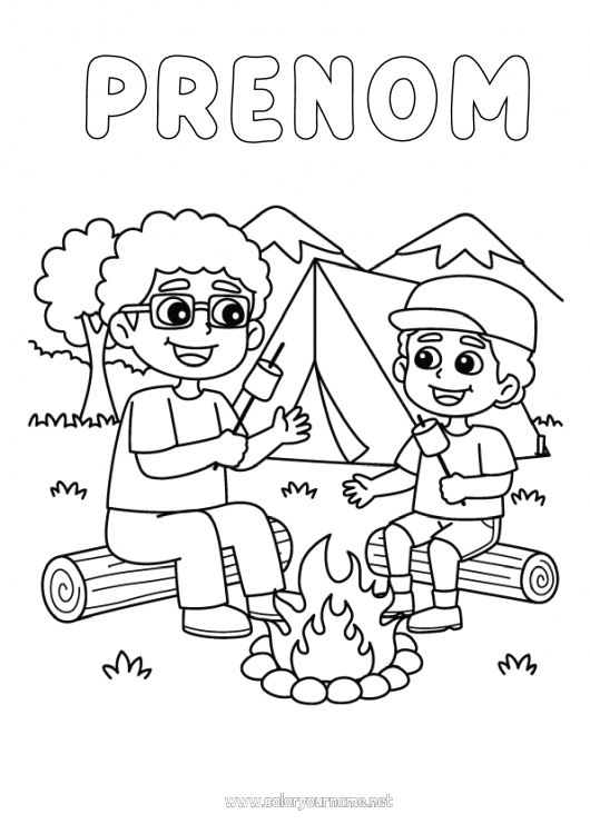 Coloriage à imprimer Bonbons Papa Papi Gourmandises, sucreries Barbecue Camping Coach, entraineur Tente Compétitions et récompenses Chamallows, guimauves