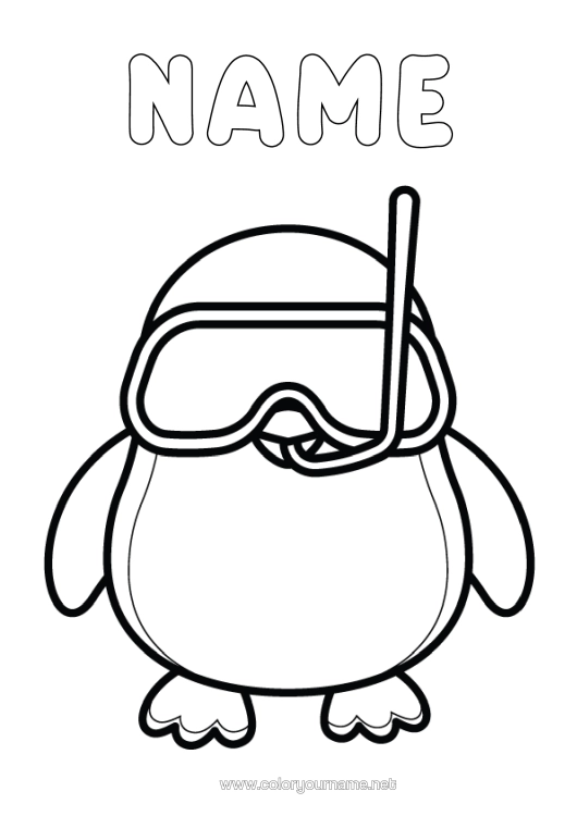 Colouring page to print Sport Penguin, Tuxedo Animal Easy Colouring Pages Birds And Flying Mammals Diving Water Sports